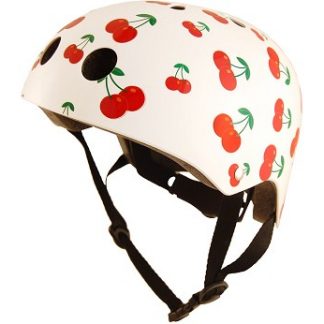hvit sykkelhjelm med kirsebær kiddimoto