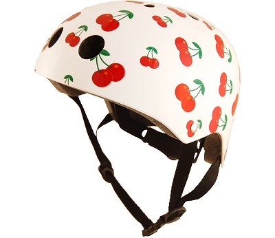 hvit sykkelhjelm med kirsebær kiddimoto
