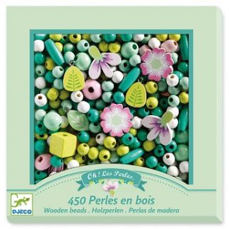 perler i tre fra djeco grønn og rosa
