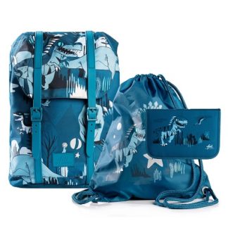 Skolesekk , pennal og gymbag fra Frii of Norway.  dinosaurmotiv