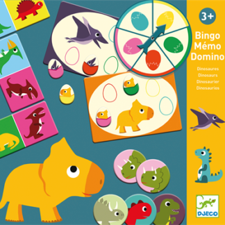 spill for små barn , dinosaurtema , domino memo og bingo fra Djeco