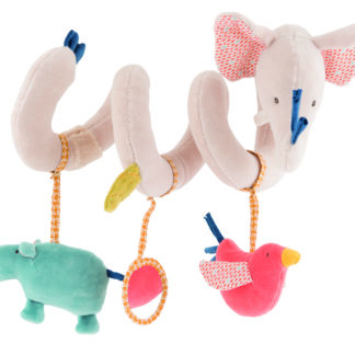 Aktivitetsspiral i form av en søt elefant. Aktivitsleke. Babyleke. Vognleke. Fra Moulin Roty. 0-1 år.