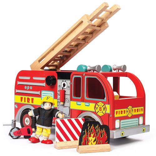 Brannbil og brannmann i tre - Le Toy Van